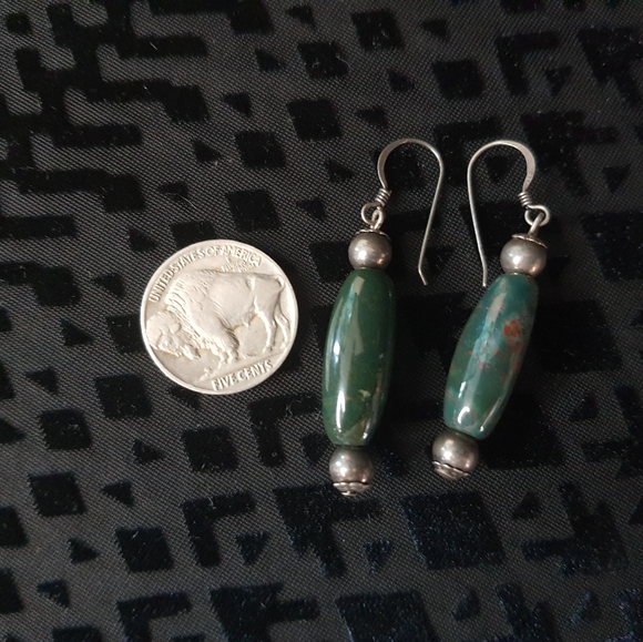 Vintage Sterling Silver & Bloodstone Jasper Earrings - Picture 4 of 5